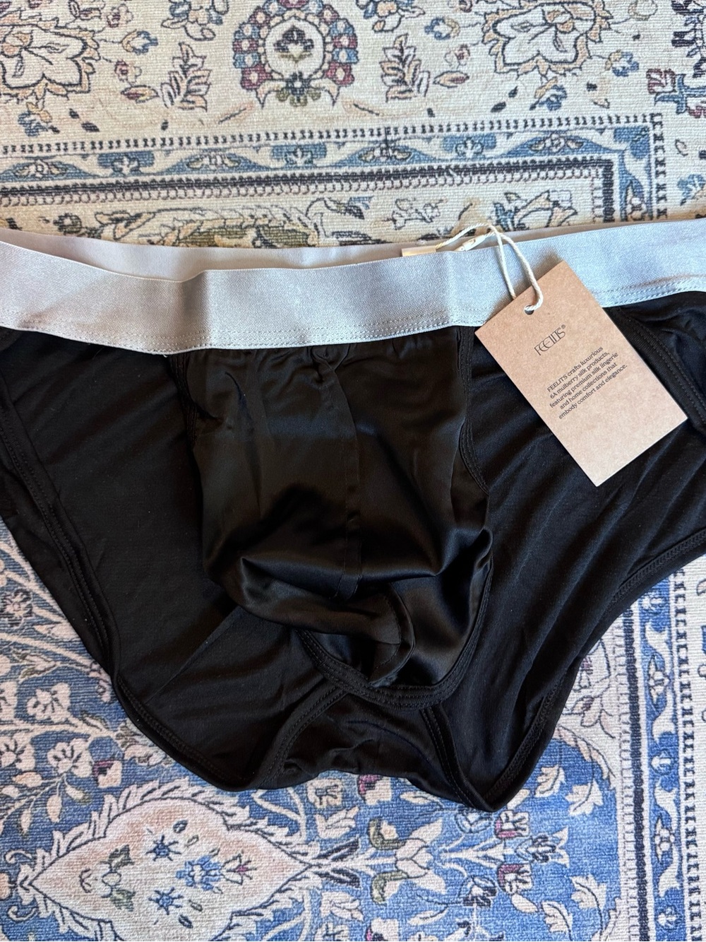 100% Silk Men's Briefs, Black with Silver Waistband 50% off NWT never been worn